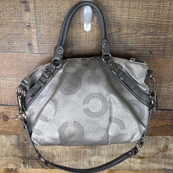 Coach Madison Dotted Op Art Sophia Satchel Bag Purse Signature C Silver 15935 - Picture 5 of 15
